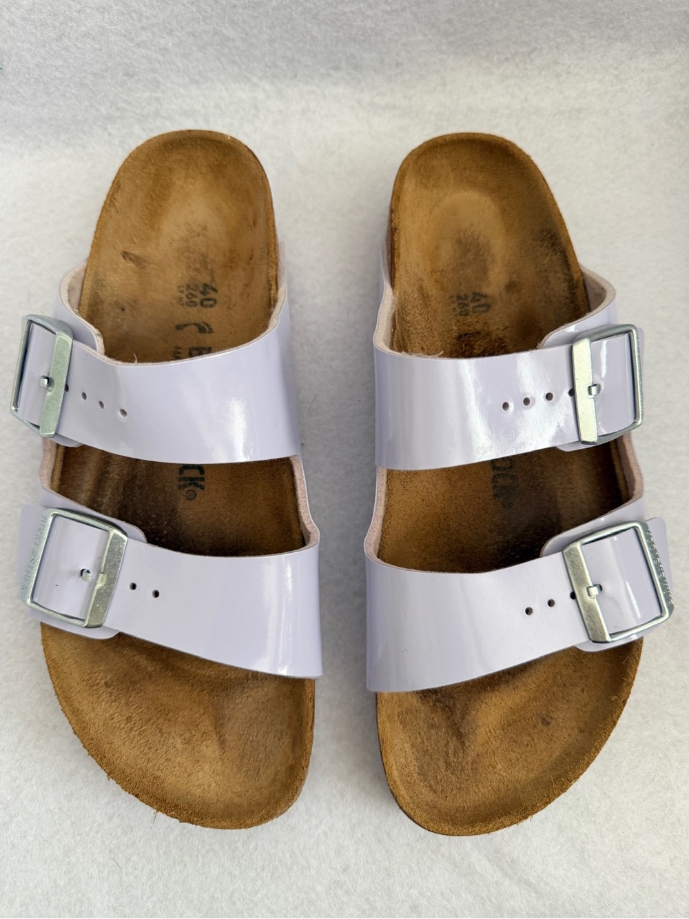Birkenstock Arizona Patent Double-Buckle Sandal in Light Lavender - Picture 2 of 5